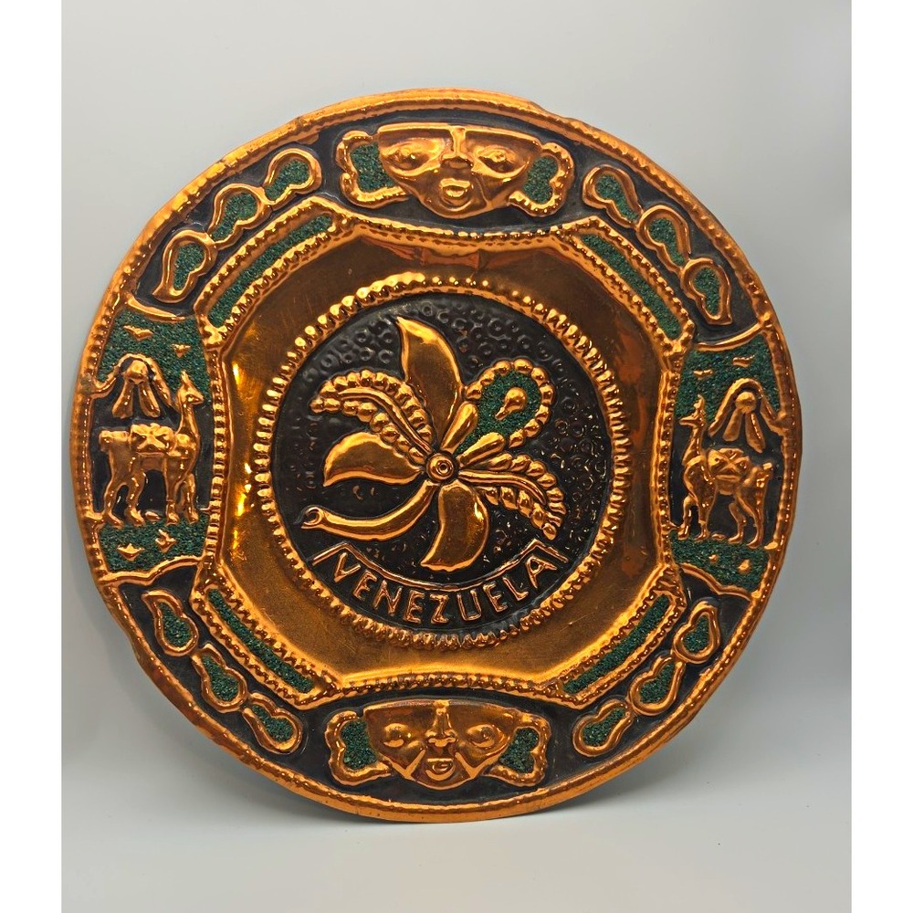 VintageCopper brass Decorative Plate "Venezuela" Collectible Wall Plaque
